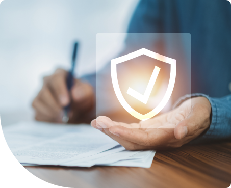 Someone filing out paper work know they can rent safely with us.