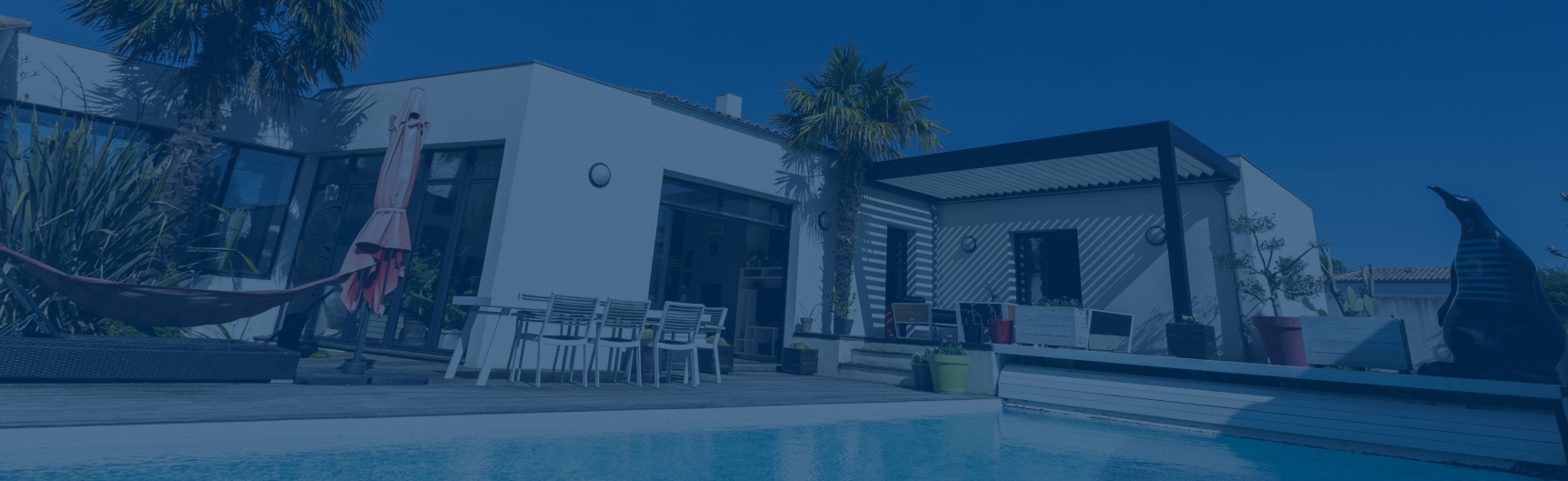 Backyard of a modern home with a pool