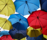 many colorful open umbrellas